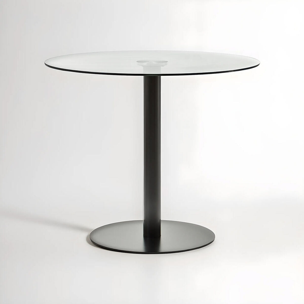 Matt Black Steel and Glass Top Round Dining Table | Metropolitan