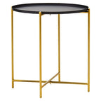 Black Tray Top Round Side Table with Gold Finish Iron Stand | Trosa