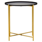 Black Tray Top Round Side Table with Gold Finish Iron Stand | Trosa
