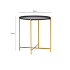 Black Tray Top Round Side Table with Gold Finish Iron Stand | Trosa