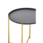 Black Tray Top Round Side Table with Gold Finish Iron Stand | Trosa