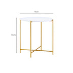 White Tray Top Round Side Table with Gold Finish Criss Cross Base | Trosa