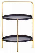 Black Rounded Shelves Two-Tier Side Table with Gold Iron Stand, Trosa