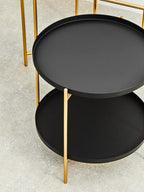 Black Rounded Shelves Two-Tier Side Table with Gold Iron Stand, Trosa