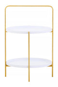White Rounded Shelves Two-Tier Side Table with Gold Iron Stand, Trosa
