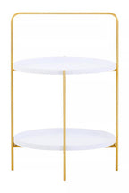 White Rounded Shelves Two-Tier Side Table with Gold Iron Stand, Trosa