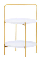 White Rounded Shelves Two-Tier Side Table with Gold Iron Stand, Trosa