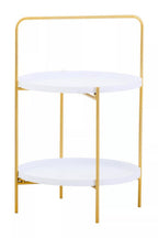 White Rounded Shelves Two-Tier Side Table with Gold Iron Stand, Trosa