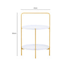 White Rounded Shelves Two-Tier Side Table with Gold Iron Stand, Trosa