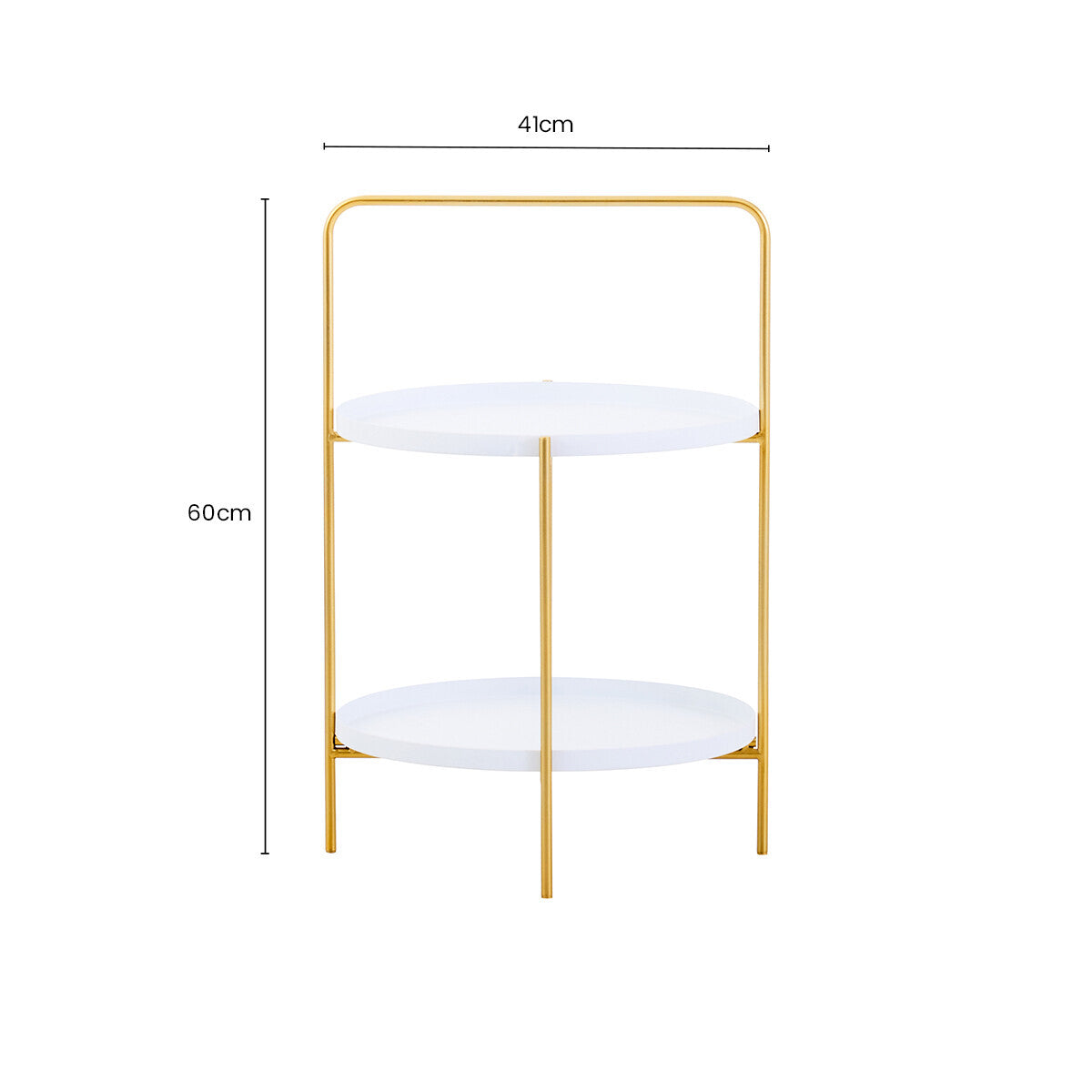 White Rounded Shelves Two-Tier Side Table with Gold Iron Stand, Trosa
