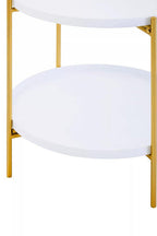 White Rounded Shelves Two-Tier Side Table with Gold Iron Stand, Trosa