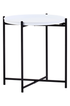 Round White Top Side Table with Black Iron Lattice Base | Trosa