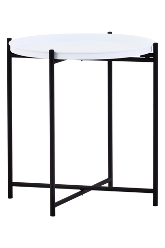 Round White Top Side Table with Black Iron Lattice Base | Trosa