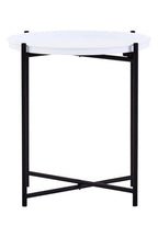 Round White Top Side Table with Black Iron Lattice Base | Trosa