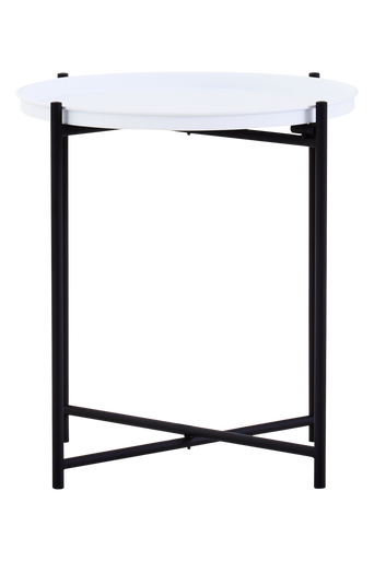 Round White Top Side Table with Black Iron Lattice Base | Trosa