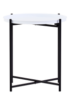 Round White Top Side Table with Black Iron Lattice Base | Trosa