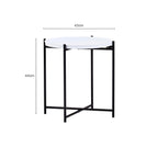 Round White Top Side Table with Black Iron Lattice Base | Trosa