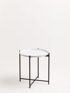 Round White Top Side Table with Black Iron Lattice Base | Trosa