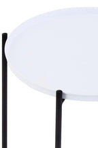 Round White Top Side Table with Black Iron Lattice Base | Trosa