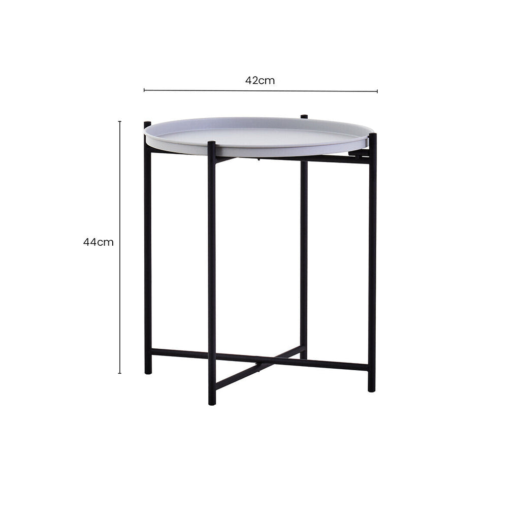 Round Grey Top Side Table with Black Iron Lattice Base | Trosa