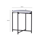 Round Grey Top Side Table with Black Iron Lattice Base | Trosa