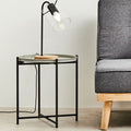 Round Grey Top Side Table with Black Iron Lattice Base | Trosa