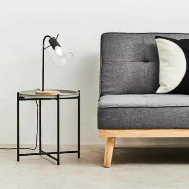 Round Grey Top Side Table with Black Iron Lattice Base | Trosa
