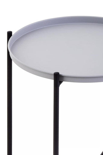 Round Grey Top Side Table with Black Iron Lattice Base | Trosa