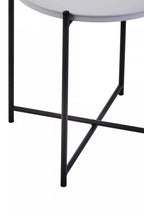 Round Grey Top Side Table with Black Iron Lattice Base | Trosa