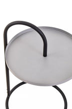Grey Round Top Side Table with Black Finish Iron Hanging Frame | Trosa