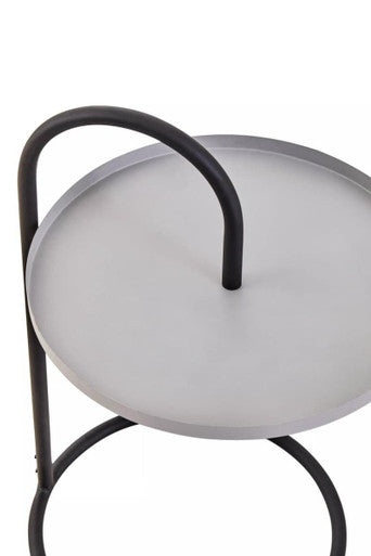 Grey Round Top Side Table with Black Finish Iron Hanging Frame | Trosa