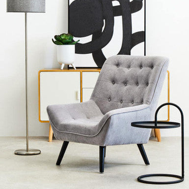 Black Round Top Side Table with Black Finish Iron Hanging Frame | Trosa