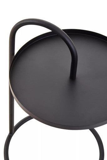 Black Round Top Side Table with Black Finish Iron Hanging Frame | Trosa