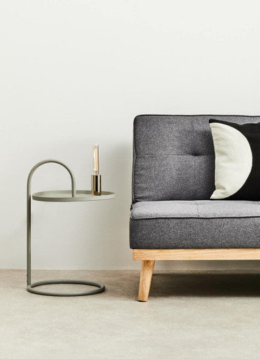 Grey Round Top Side Table with Grey Finish Iron Hanging Frame | Trosa