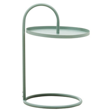 Green Round Top Side Table with Grey Finish Iron Hanging Frame | Trosa