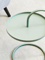 Green Round Top Side Table with Grey Finish Iron Hanging Frame | Trosa