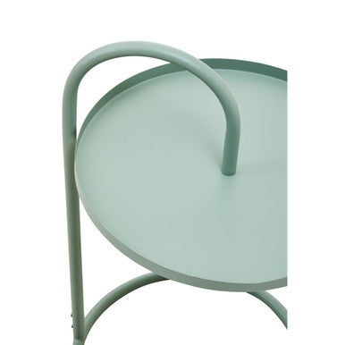 Green Round Top Side Table with Grey Finish Iron Hanging Frame | Trosa