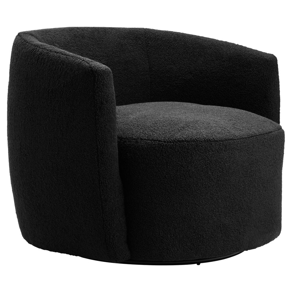 Black Boucle Effect Curved Lounge Chair with Swivel Base | Montreal