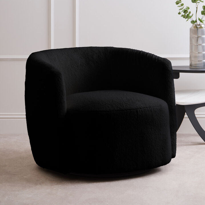 Black Boucle Effect Curved Lounge Chair with Swivel Base | Montreal