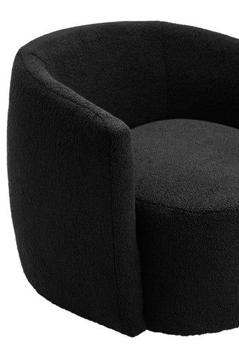 Black Boucle Effect Curved Lounge Chair with Swivel Base | Montreal