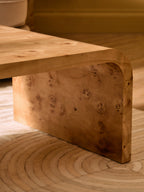 Natural Burl Wood Curved Coffee Table with Smooth Curved Edges | Mota