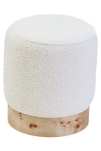 Burl Wood and Cream Boucle Round Stool | Mota