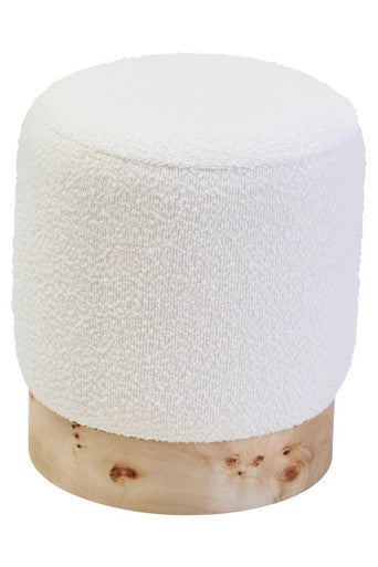 Burl Wood and Cream Boucle Round Stool | Mota