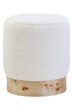 Burl Wood and Cream Boucle Round Stool | Mota