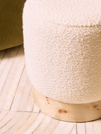 Burl Wood and Cream Boucle Round Stool | Mota