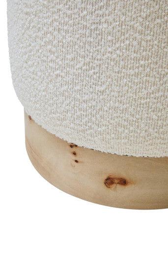 Burl Wood and Cream Boucle Round Stool | Mota