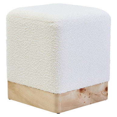 Burl Wood and Cream Boucle Square Stool | Mota