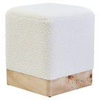 Burl Wood and Cream Boucle Square Stool | Mota