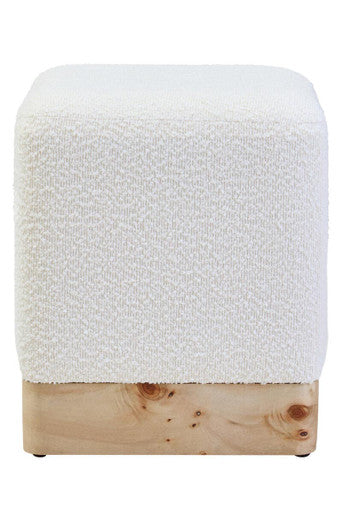 Burl Wood and Cream Boucle Square Stool | Mota