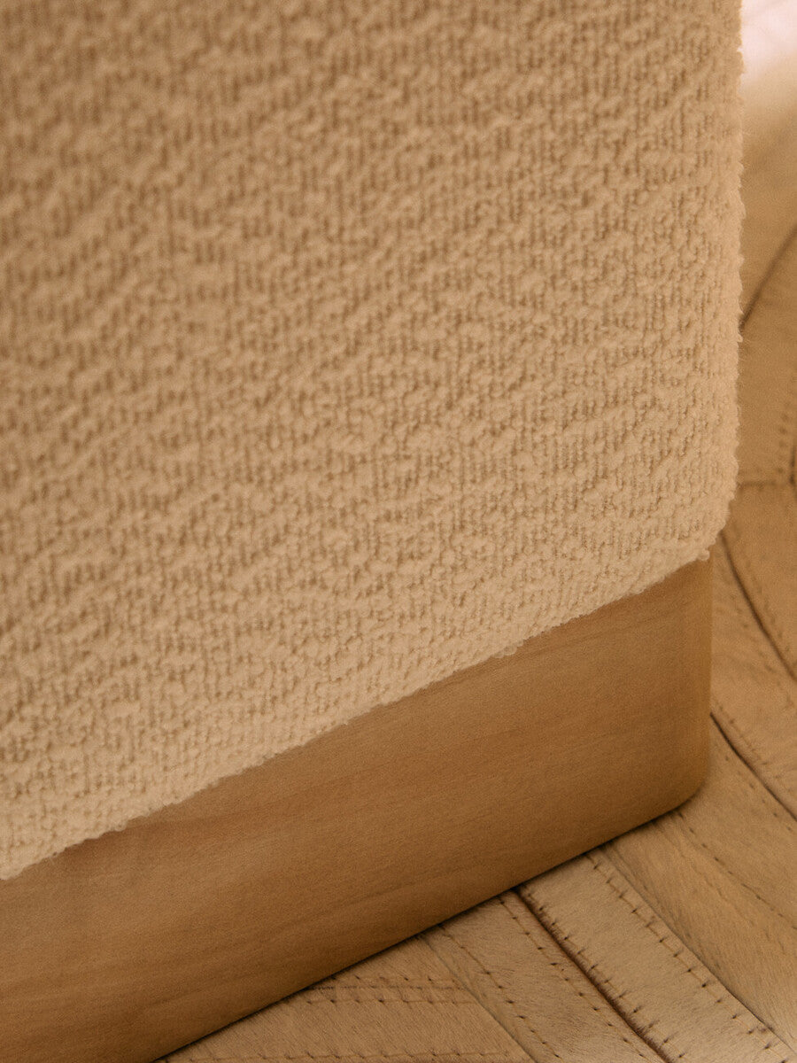 Burl Wood and Cream Boucle Square Stool | Mota